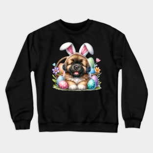 Puppy Newfoundland Bunny Ears Easter Eggs Happy Easter Day Crewneck Sweatshirt